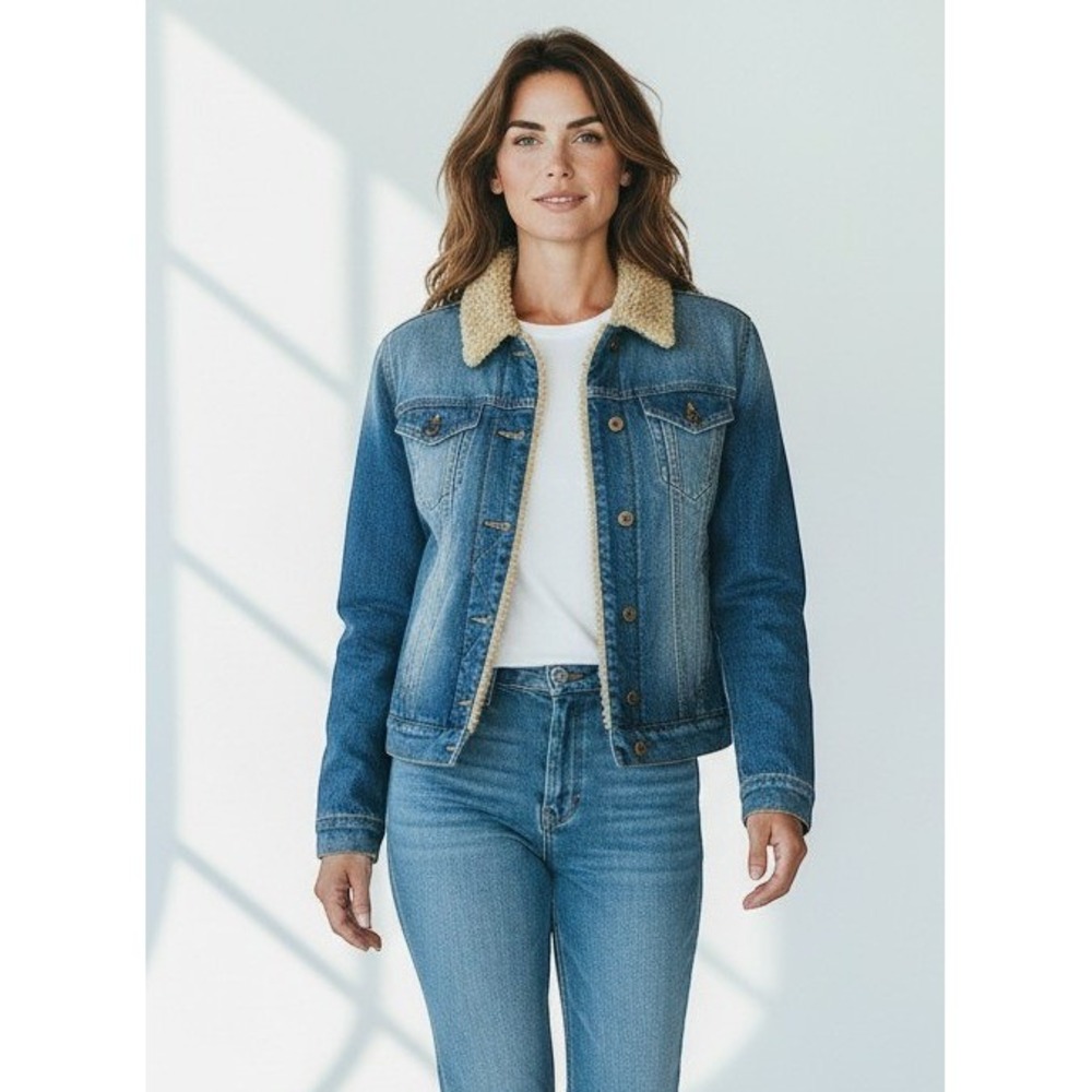 Mavi Kaira Sherpa Lined Denim Trucker Jacket Dark Indigo Women's Medium NWT